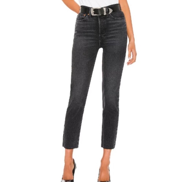 RE/DONE 90s High Rise Ankle Crop Denim Jeans in Black faded coal Women's 25 - Picture 1 of 11
